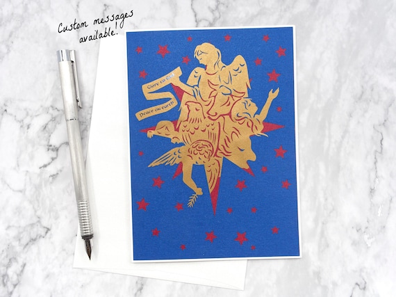 Angels Papercut Christmas Card: "Glory to God, Peace on Earth" | Custom message or blank  Antique Gold