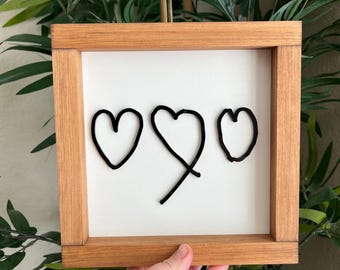Personalized Heart Sign: 3D Handwriting, Custom Wood Frame