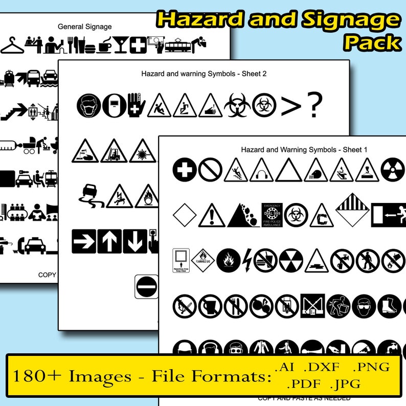 Hazard Symbols and Warning Signage SVG Ai Png Dxf PDF Pack 4 - Etsy ...