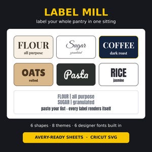 Pantry Label Maker Tool | Avery 5160 5163 Ready Sheets | 6 Real Fonts Cricut SVG | Batch Whole Kitchen at Once | Works Offline