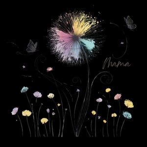 Maman pissenlit PNG - Clipart floral pastel aquarelle w papillons, sublimation design fête des mères, fond Transparent téléchargement numérique