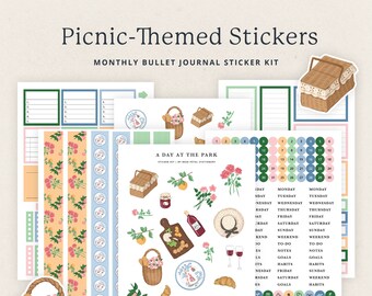 Picnic Monthly Bullet Journal Sticker Kit, 6 Sheets included, Monthly Sticker Kit, Picnic Stickers, Summer Stickers, planner stickers