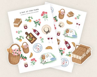 Picnic Stickers - 2 Sheets, Aesthetic Stickers, Bullet Journal Stickers, Bullet Journal Accessories, Cottage Core Stickers, Summer Stickers