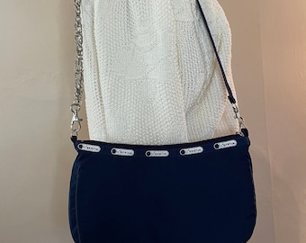 Vintage LeSportSac Shoulder Bag Purse | designer preppy navy cute basic classic chain silver staple small