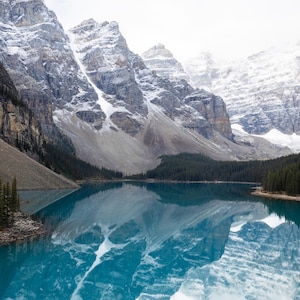 Snowy Day at Moraine Lake in Banff National Park | Landscape Photo Wall Art