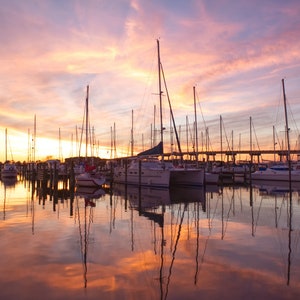 Sunset over the Harbor Print | Sailboats at Sunset in Eastern North Carolina | Landscape Photo Wall Art