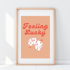 Feeling Lucky, Retro Wall Art, Trendy Retro Printable Art, Dice Art, Retro Dict, DIGITAL DOWNLOAD
