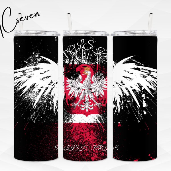 Polska Polonia Bandera diseño 20oz Flaco Tumbler Wrap / Orgullo Polaco Águila Copa / Nacido en Polonia PNG