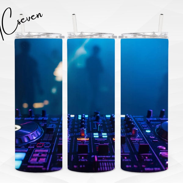 DJ Controller 20oz Skinny Tumbler Wrap | DJ Disk Jockey Party PNG Sublimation Design