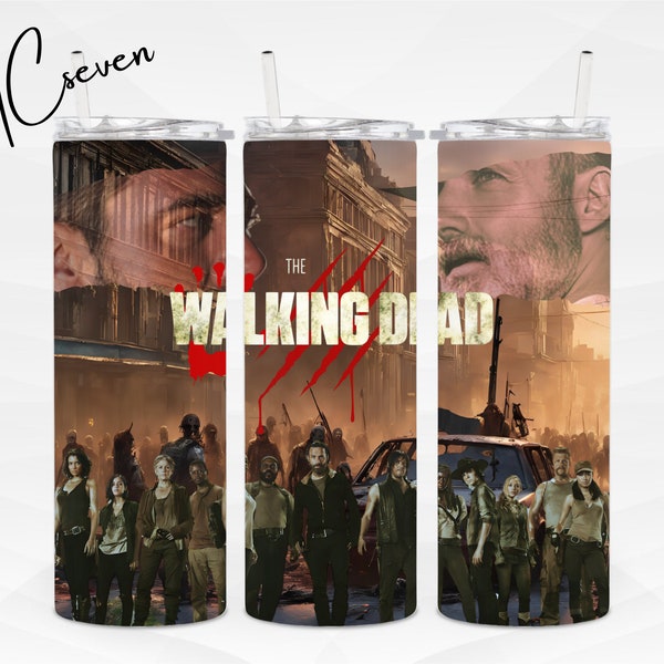 The Walking Dead Skinny Tumbler Wrap | Negan Rick Dixon PNG Sublimation Design
