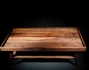 Mid-Century Modern Walnut Coffee Table | sleak and functional design | Hand Crafted Furniture | Walnut Legs | Made In The USA | Glass Top
