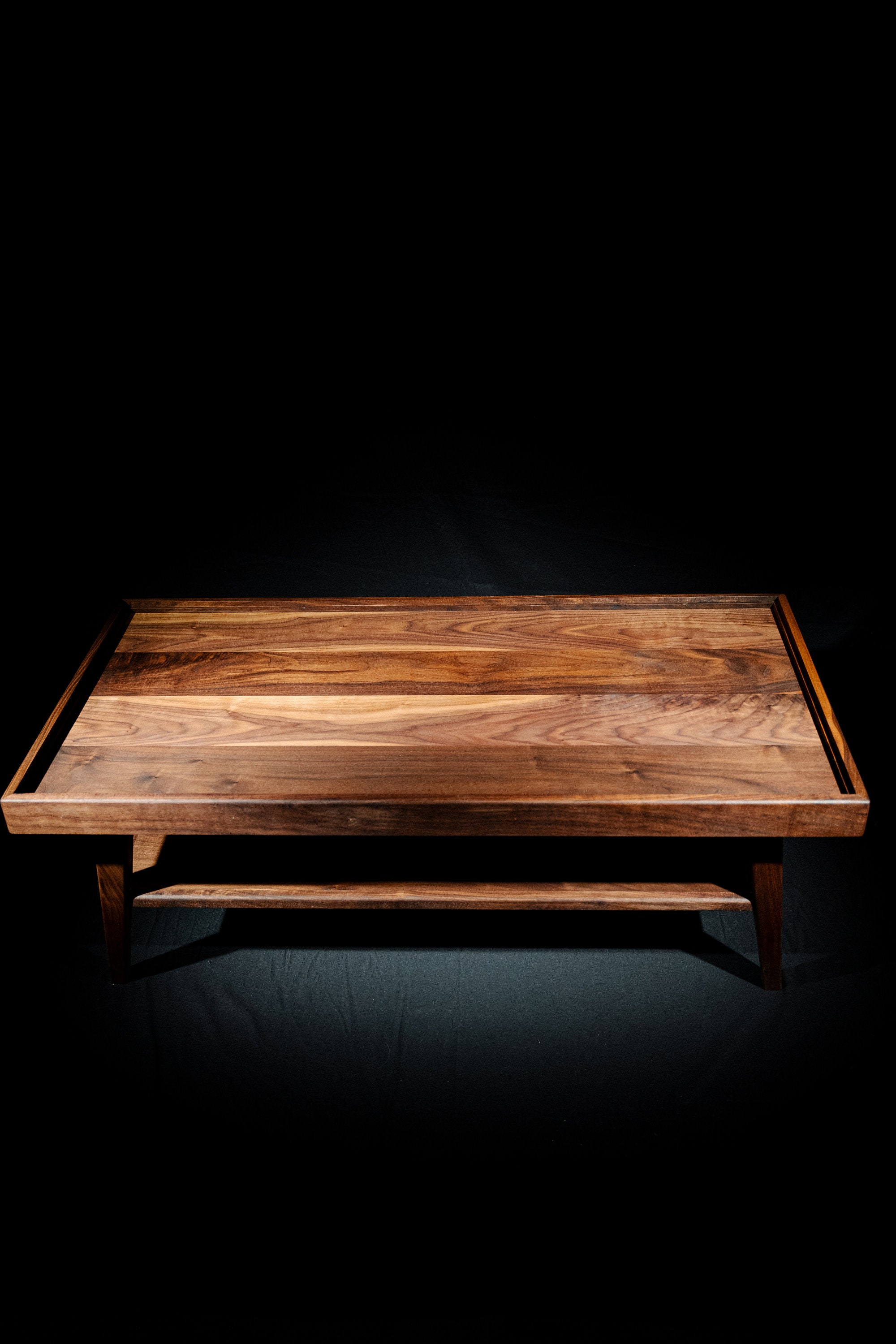 Mid-Century Modern Walnut Coffee Table | sleak and functional design | Hand Crafted Furniture | Walnut Legs | Made In The USA | Glass Top