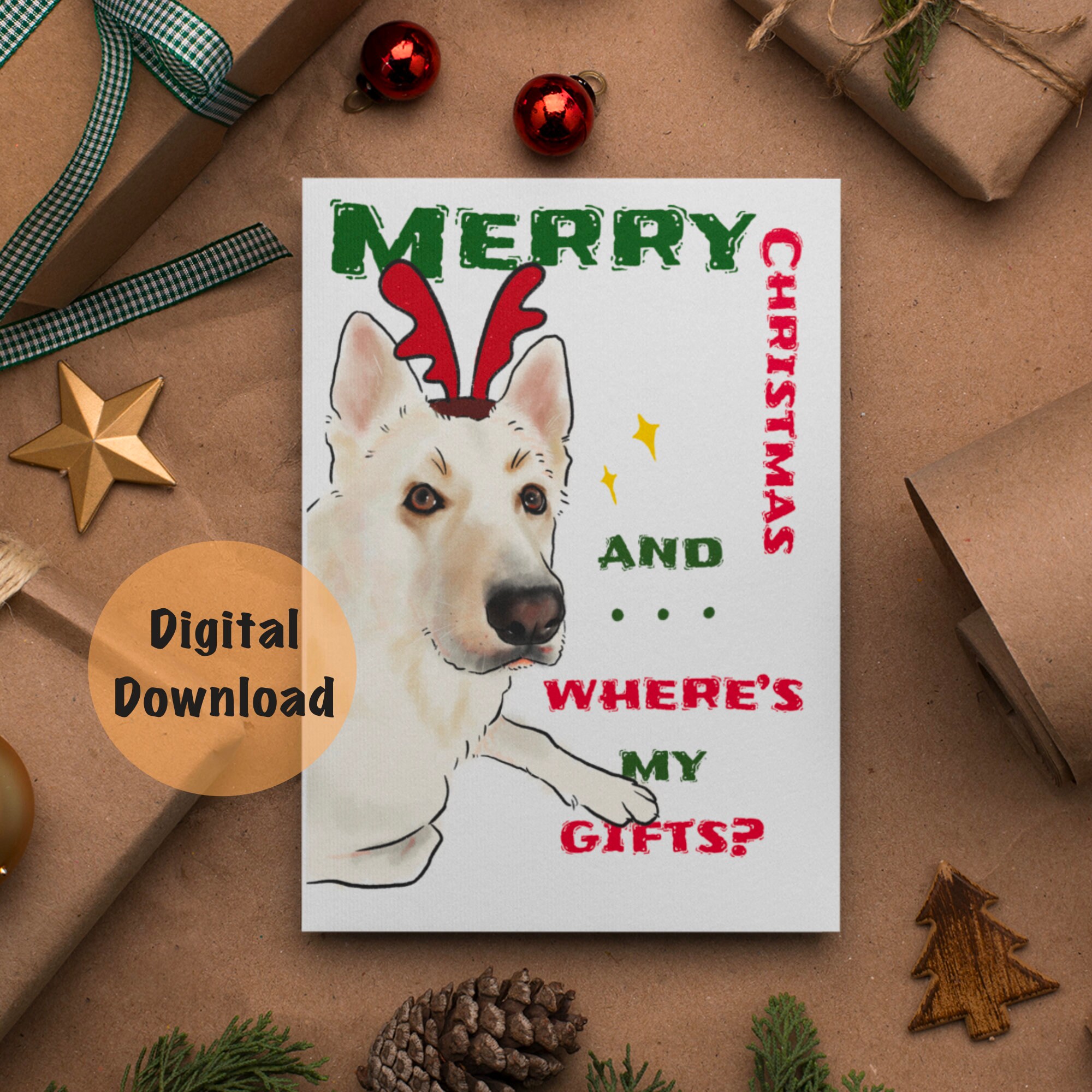 Printable Dog Christmas Card Printable Christmas Card Funny Etsy