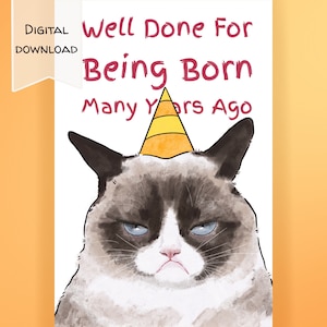 Druckbare Stoffpuppe Katze Geburtstagskarte, druckbare Geburtstagskarte lustig, 4 x 6 Grußkarte, Geburtstagskarte, lustige Karte. Sofortiger Download