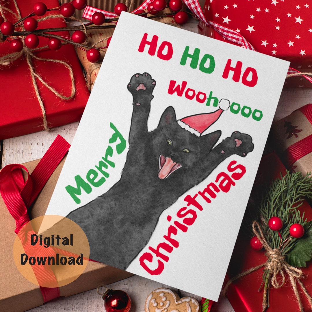 Printable Cat Christmas Card, Printable Christmas Card Funny, 5 X 7 ...