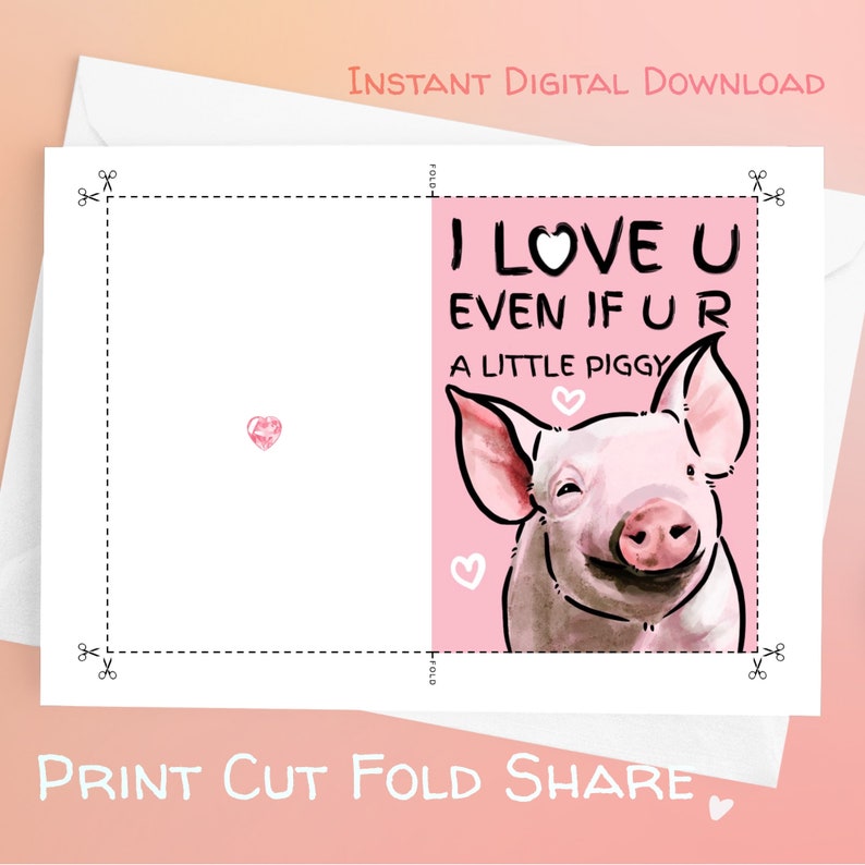 Printable Pig Valentines Card, Printable Love Card Cute, 5 X 7 Greeting ...