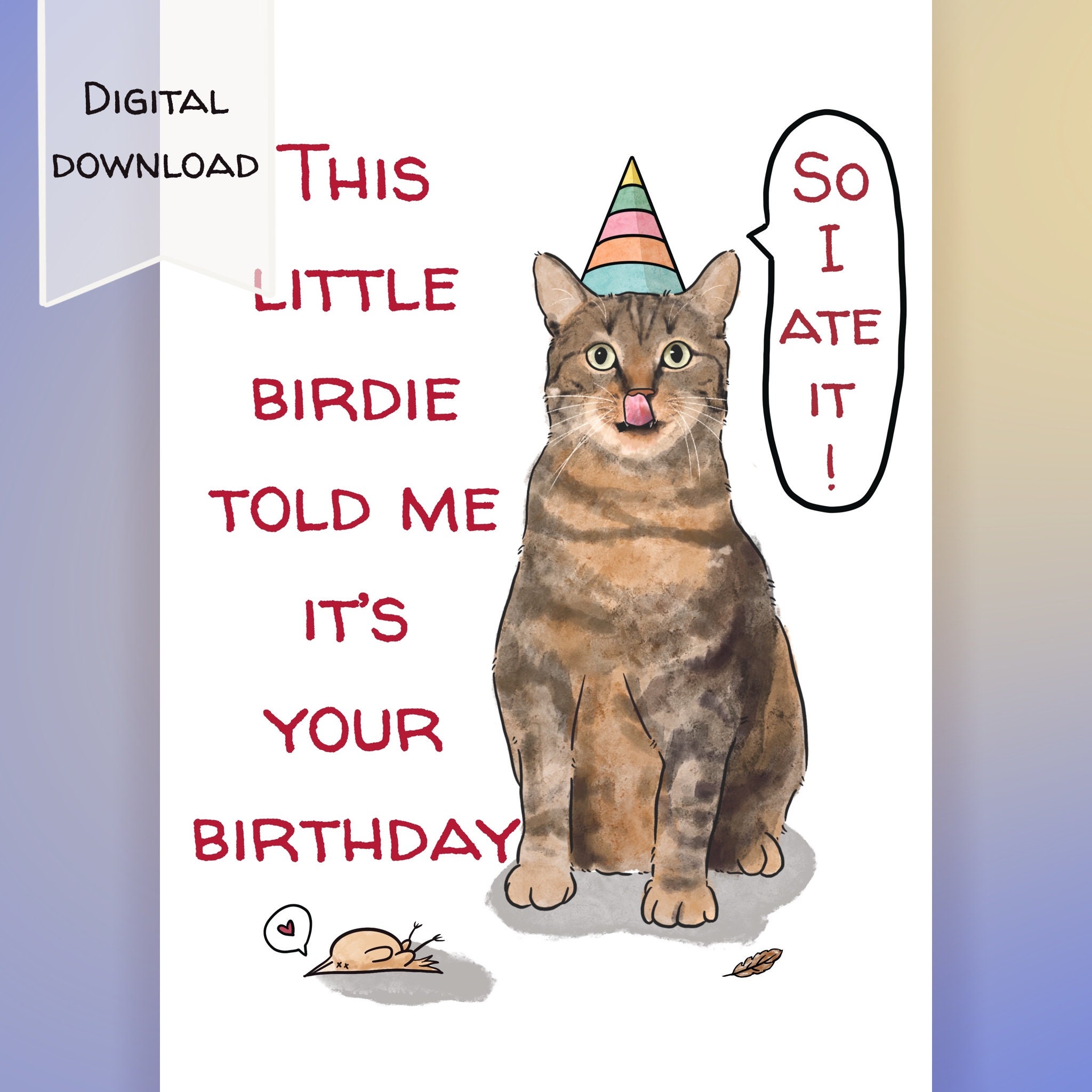 Printable Cat Birthday Card, Printable Birthday Card Funny, 5 X 7 ...