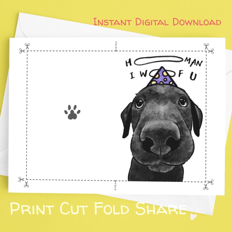 Printable Blackdog Birthday Card, Printable Birthday Card Funny, 5 X 7 ...