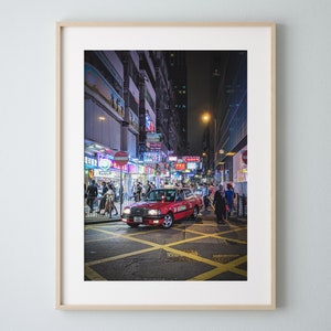 Hong Kong Taxi Neon Straßen, Hong Kong Fotografie Wand Kunst Druck Poster