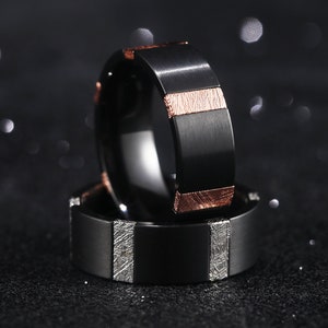 Unique Meteorite Ring with Rose Gold, Black Zirconium and Diamonds