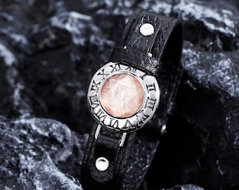 Meteorite and Copper Leather Bracelet for Men and Women