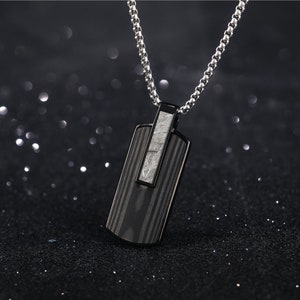 Handmade Muonionalusta Meteorite and Carbon Fiber Dog Tag Pendant for Men