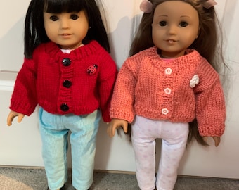 Hand knit 18" doll sweater - custom lapel decor!