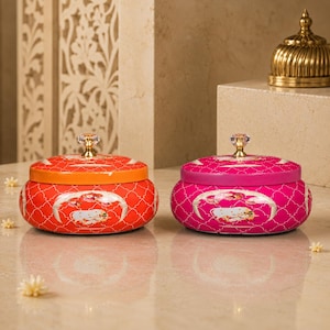 Hand Painted Trinket Box, Decorative Metal Jar with Lid