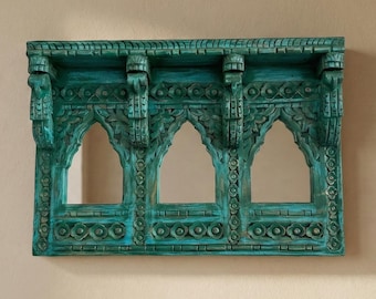 Hand Painted Jharokha Mirror Triple Arch Wall Decor