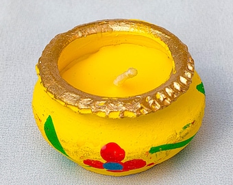 Hand-Painted Clay Diya Candle: Indian Floral Diwali Lamp