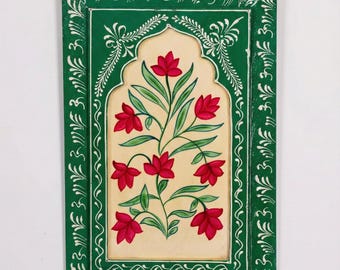 Mughal Floral Arch Jharokha Wood Wall Art | Hand Painted