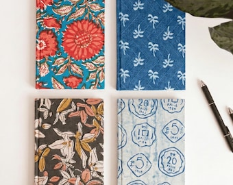 Hand Block Print Diary, Fabric Covered Journal 6x4