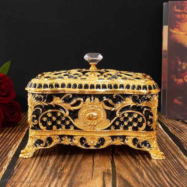 decorative black and gold combination royal jewelry box, handmade vintage box for watch, indian handicraft antique jewelry box