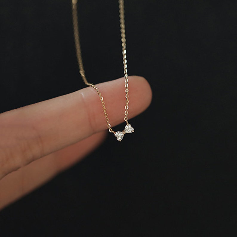 14k gold heart pendant dainty bow pendant small zircon heart pendant minimalist heart pendant tiny heart pendant birthday gift jewelry image 6