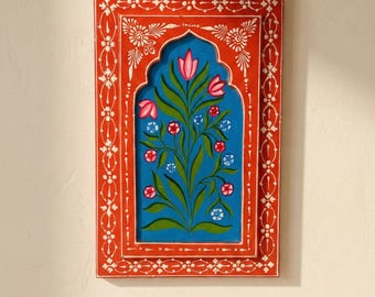 Mughal Indian Hand Painted Wall Decor Frame, Wooden Niche Art, Ethnic Home Gift