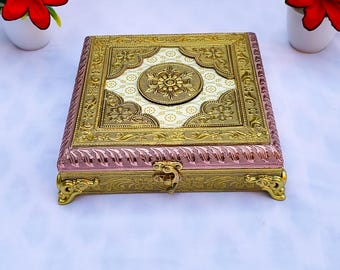 Handmade Wooden Dry Fruit Box, Floral Design, Indian Wedding Gift