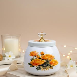 Handbemaltes florales Metallgefäß mit Kristallknopf, indische Hochzeitsbevorzugung