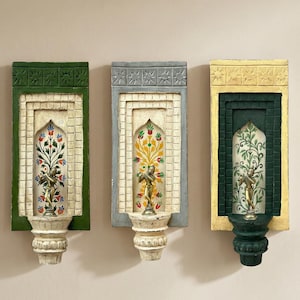 Hand Painted Wooden Jharokha Shelf Indian Wall Decor