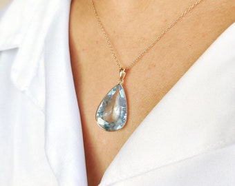 Aquamarine Pendant Gold Pendant Aquamarine  Birthstone Pendant For Her Gift For Her Anniversary Gift Aquamarine Pendant Necklace