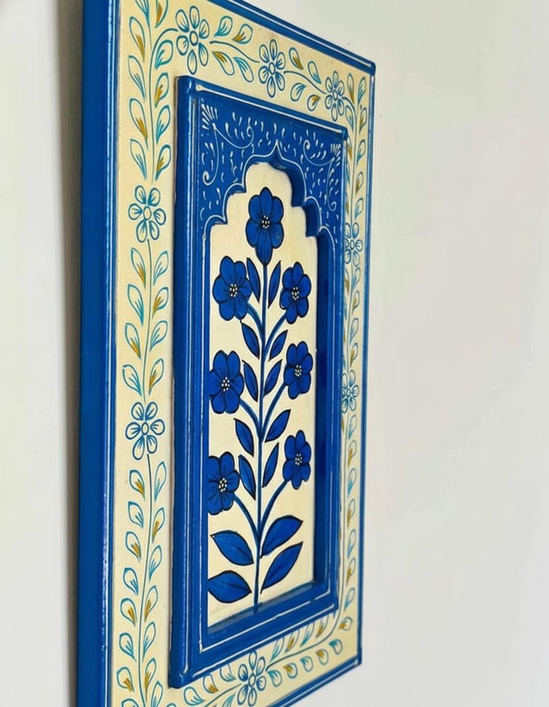 Rajasthani Jharokha Trio Wall Art Set | 12" Hand-painted Indian Floral ...