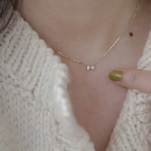 14k gold heart pendant dainty bow pendant small zircon heart pendant minimalist heart pendant tiny heart pendant birthday gift jewelry image 1