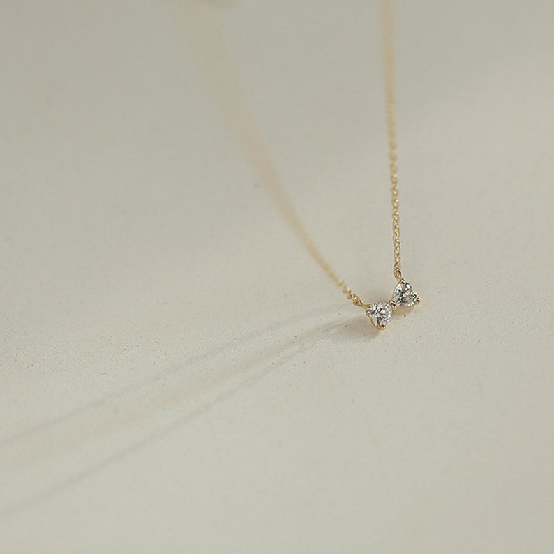 14k gold heart pendant dainty bow pendant small zircon heart pendant minimalist heart pendant tiny heart pendant birthday gift jewelry image 4