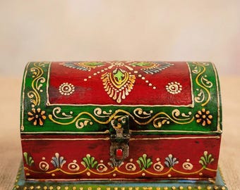 手描きのラジャスタン木製ジュエリーボックスと小物入れ