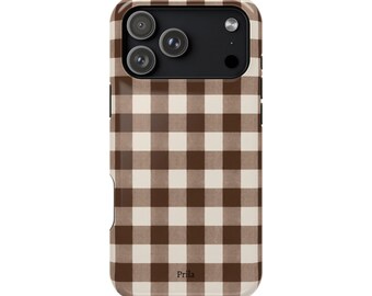 Funda para teléfono con estampado de cuadros marrones / Funda magnética resistente a impactos