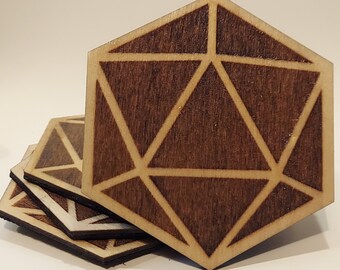 D20 Wood Coaster Set (of 4) | DND themed coasters | Tabletop game | D&D Accessories