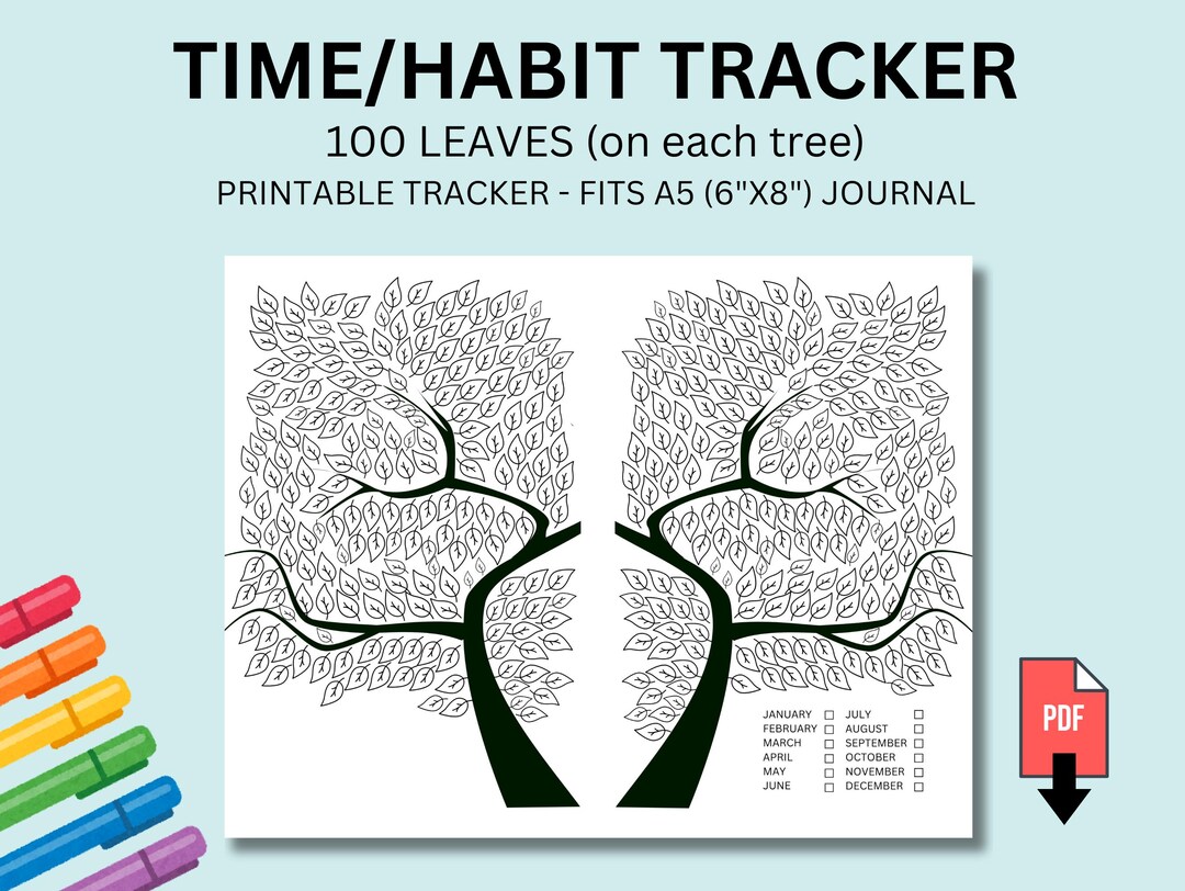 Printable Tree Tracker - for A5 Journal - 100 Leaves - Etsy
