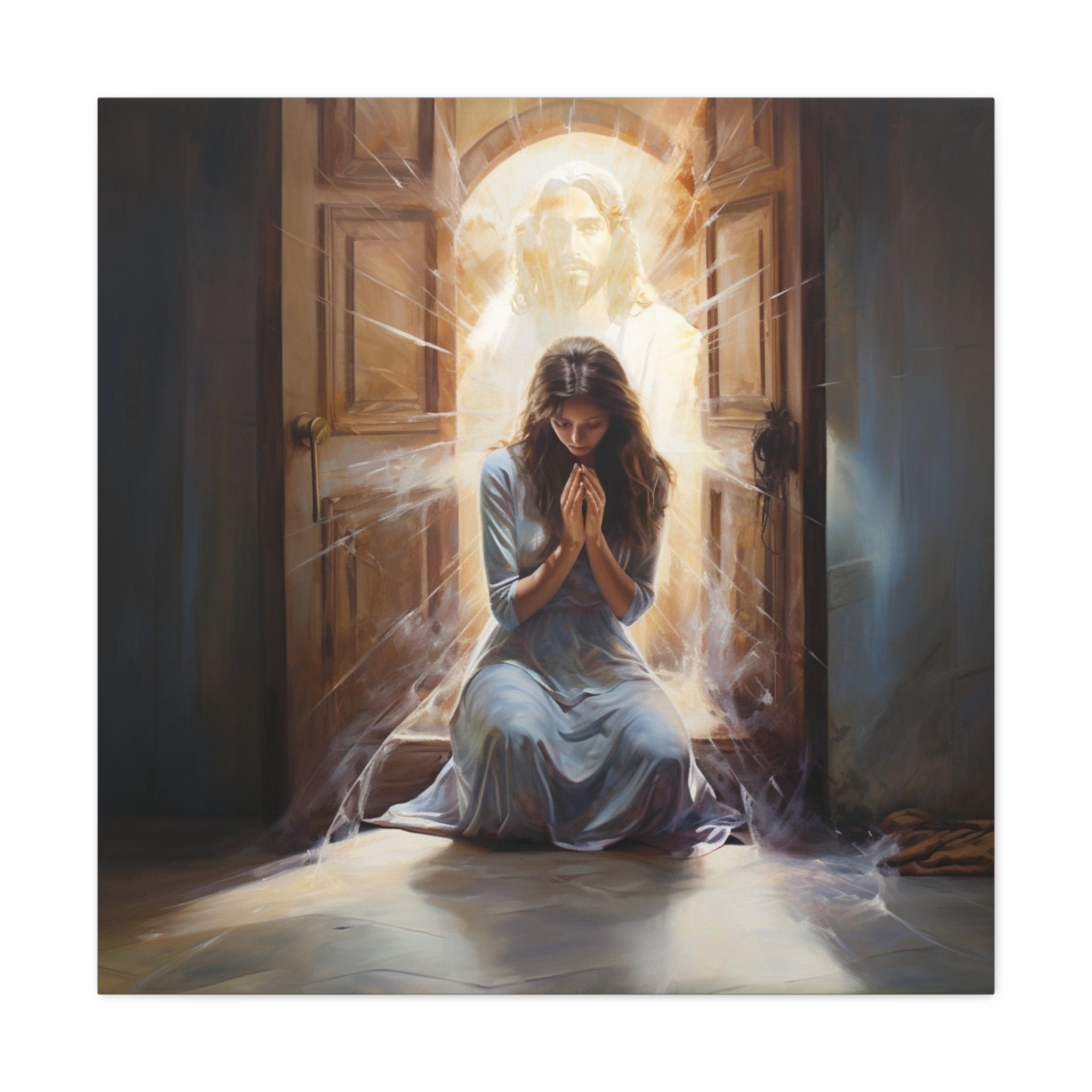 Sorrowful Woman Praying/canvas/jesus Behind the Door/ Christianity ...