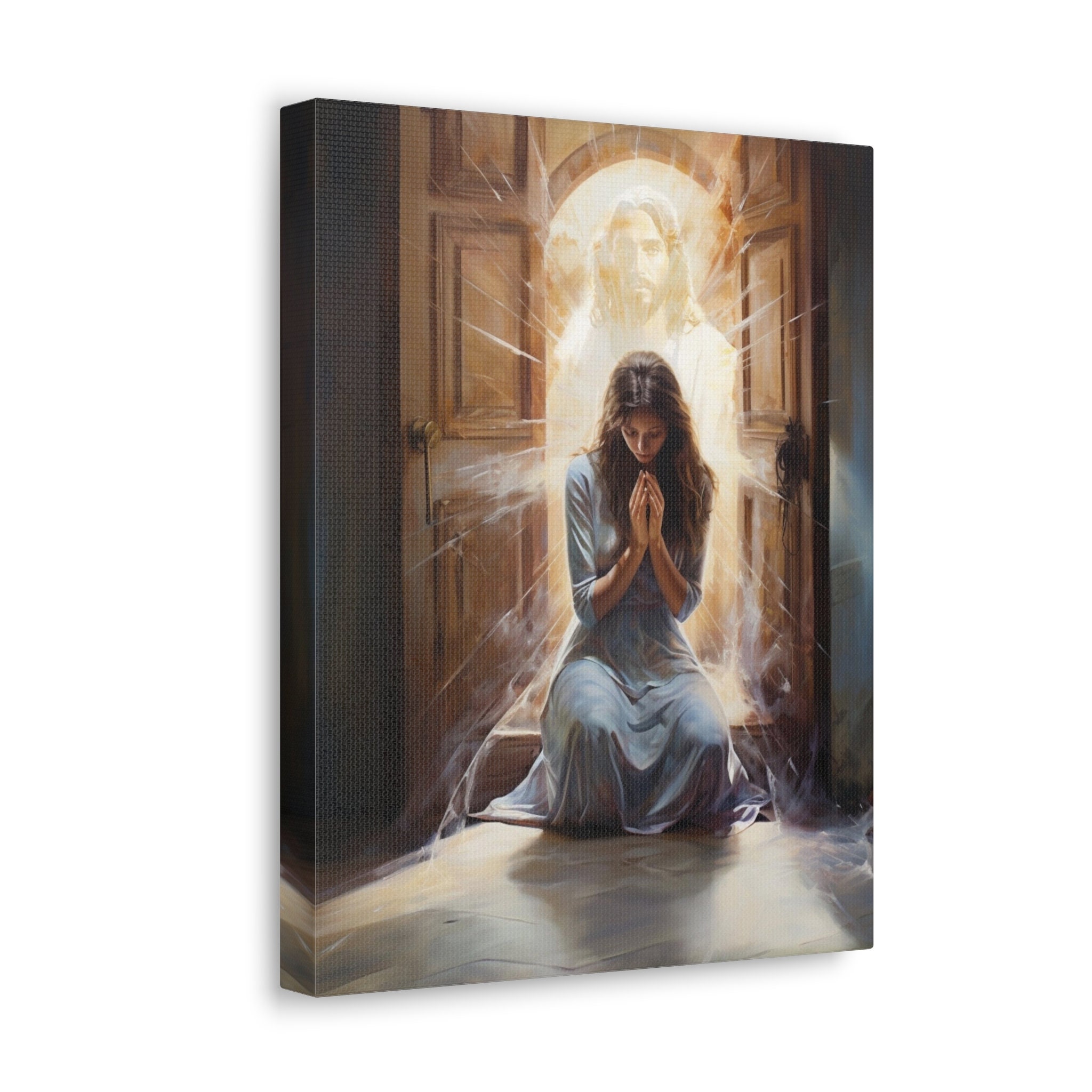 Sorrowful Woman Praying/canvas/jesus Behind the Door/ Christianity