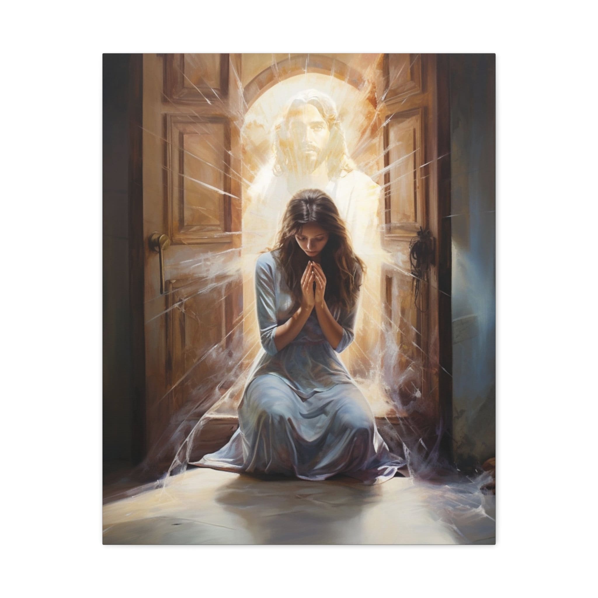 Sorrowful Woman Praying/canvas/jesus Behind the Door/ Christianity