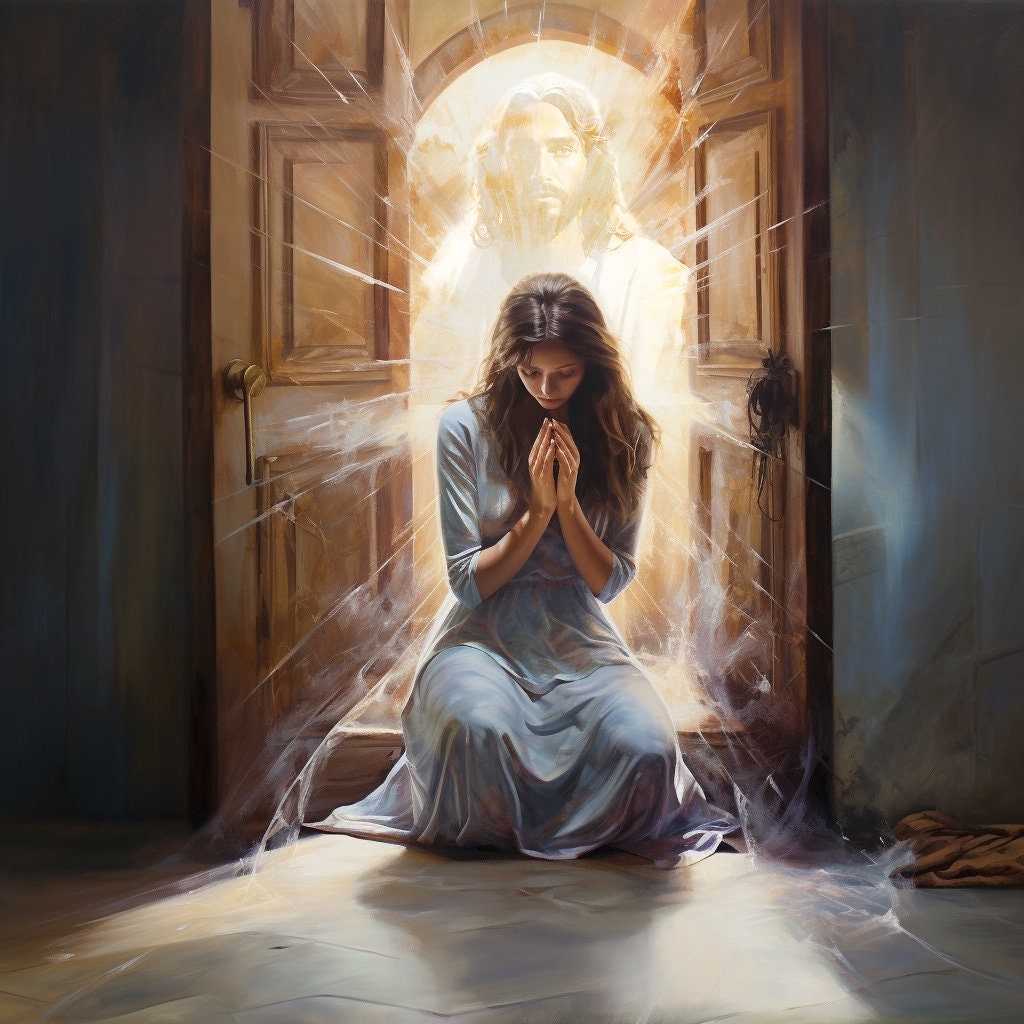 Sorrowful Woman Praying/digital File/jesus Behind the Door